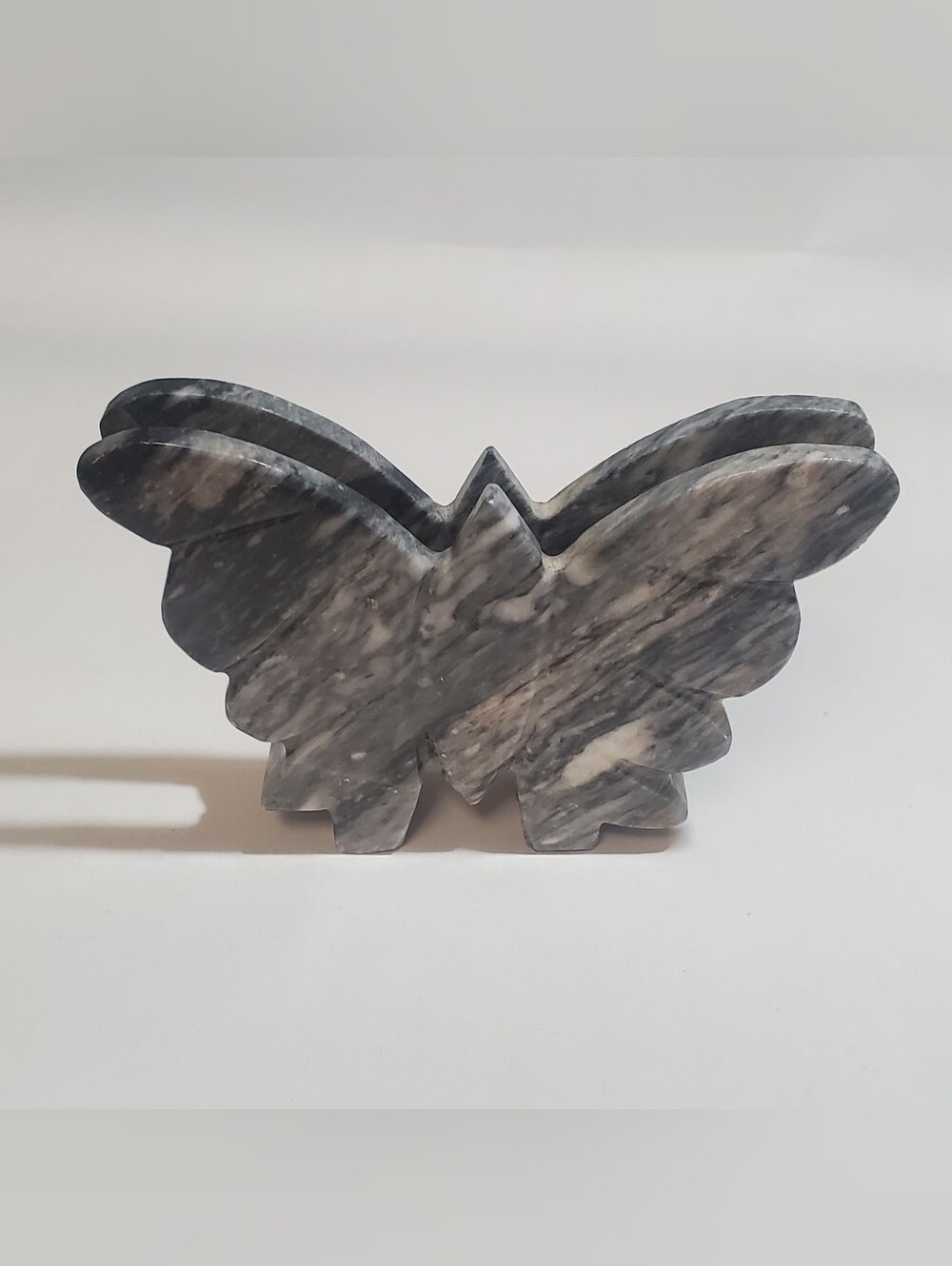 BUTTERFLY MARBLE NAPKIN HOLDER LETTER HOLDER. HAND CARVED. GREY.